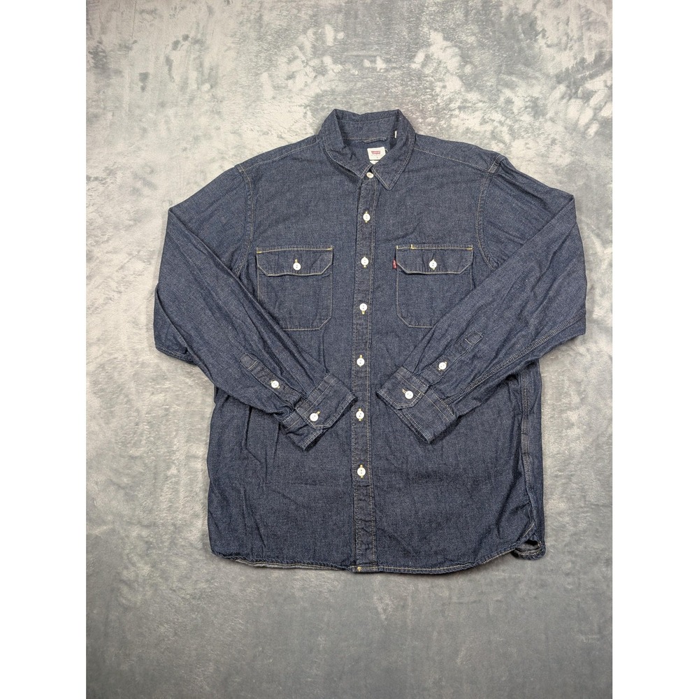Levis Shirt Mens Medium Blue Denim Long Sleeve Button Up Relaxed Workwear Casual